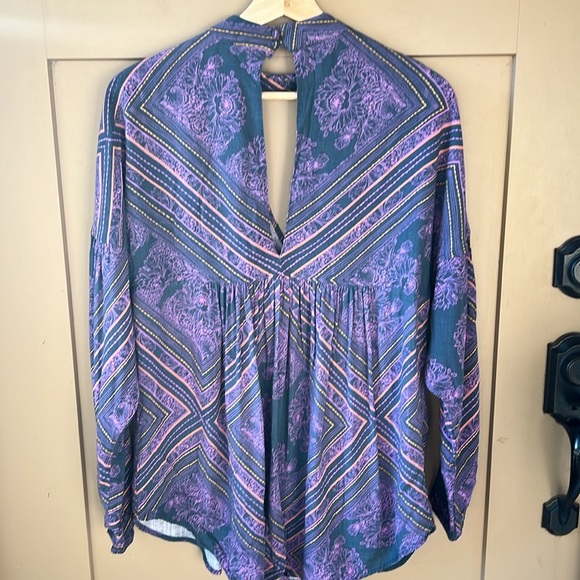 Free People Boho Indy Floral Cutout Choker Tunic Top sz S - Picture 10 of 11